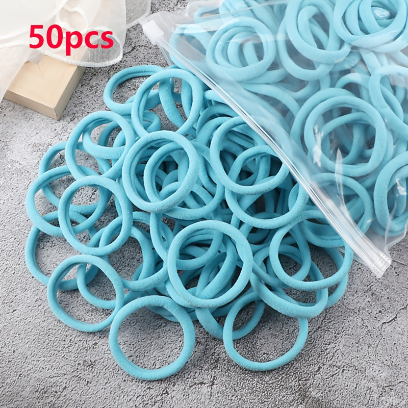 50pcs/Set Women   Basic Hair Bands 1.57inch Simple Solid Colors Elastic Headband Hair Ropes Ties Hair Accessories Ponytail Holder