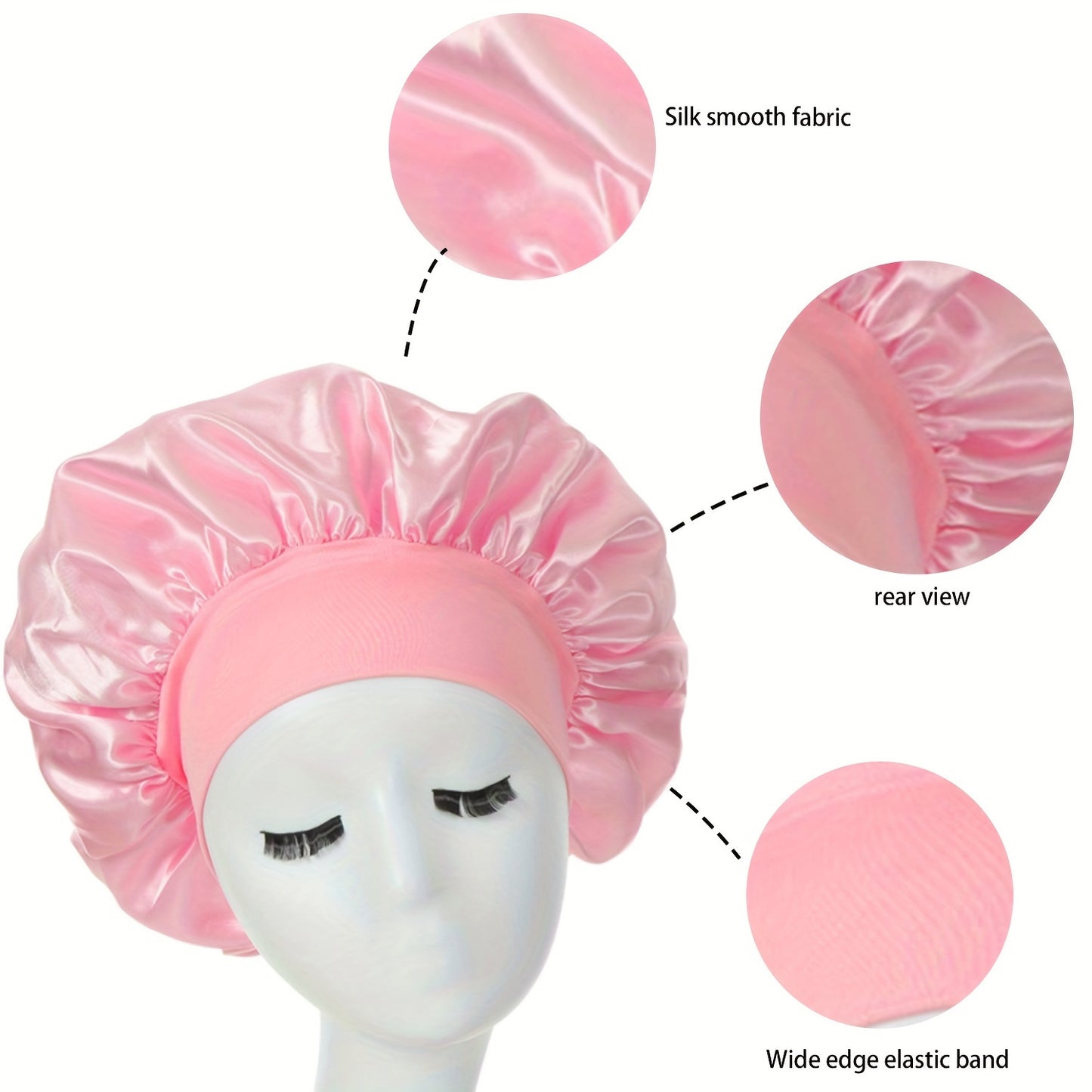 Awegeo Women'S Pink Satin Bonnet - Soft, Comfortable Sleep Cap with Ruffled Design, Oil-Free Polyester, Perfect for Hair Protection and Styling, Hair Protection Cap | Ruffled Bonnet | Oilfree Material