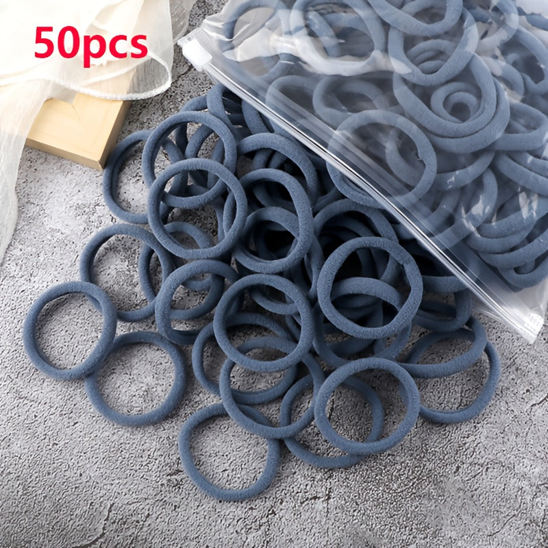 50pcs/Set Women   Basic Hair Bands 1.57inch Simple Solid Colors Elastic Headband Hair Ropes Ties Hair Accessories Ponytail Holder