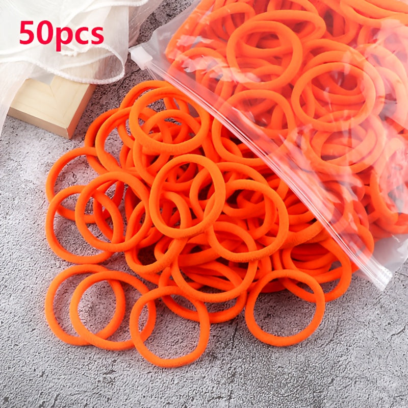 50pcs/Set Women   Basic Hair Bands 1.57inch Simple Solid Colors Elastic Headband Hair Ropes Ties Hair Accessories Ponytail Holder