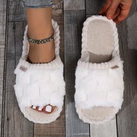 Colorblock Faux Fur Slippers, Casual Slip On Plush Lined Shoes, Comfortable Indoor Home Slippers