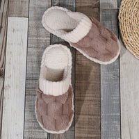 Colorblock Faux Fur Slippers, Casual Slip On Plush Lined Shoes, Comfortable Indoor Home Slippers