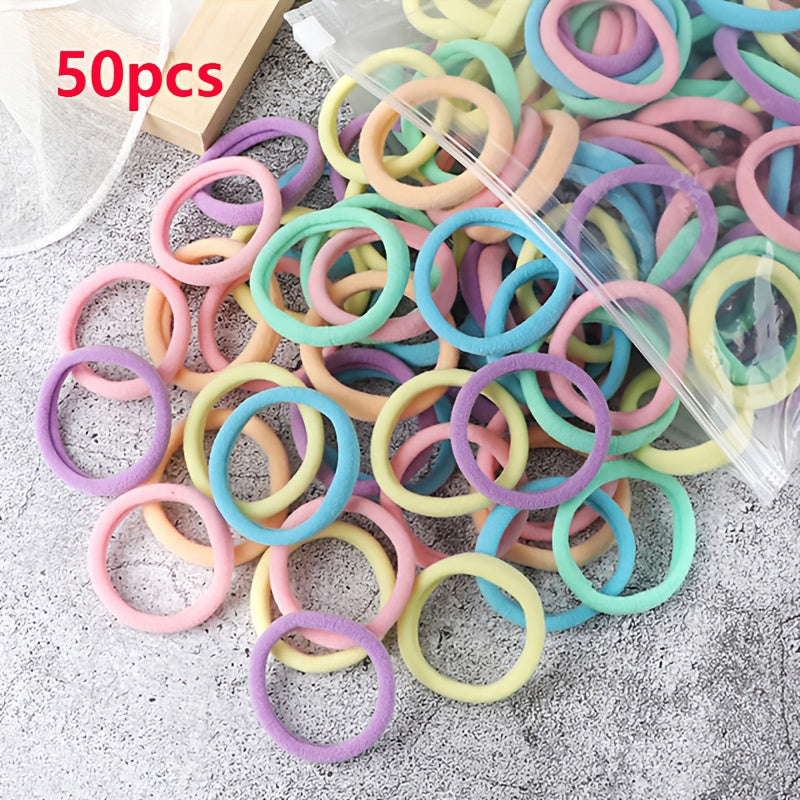 50pcs/Set Women   Basic Hair Bands 1.57inch Simple Solid Colors Elastic Headband Hair Ropes Ties Hair Accessories Ponytail Holder