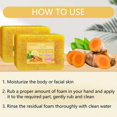 1pc XIOIMY Turmeric & Lemon Kojic Soap Bar, 3.527oz, Unisex-Adult, Alcohol-Free, Moisturizing, Deep Cleansing, Vitamin C Enriched, Lemon Scented, Suitable for All Skin Types