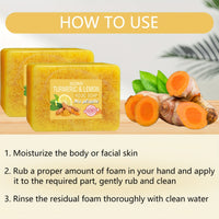 1pc XIOIMY Turmeric & Lemon Kojic Soap Bar, 3.527oz, Unisex-Adult, Alcohol-Free, Moisturizing, Deep Cleansing, Vitamin C Enriched, Lemon Scented, Suitable for All Skin Types