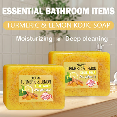 1pc XIOIMY Turmeric & Lemon Kojic Soap Bar, 3.527oz, Unisex-Adult, Alcohol-Free, Moisturizing, Deep Cleansing, Vitamin C Enriched, Lemon Scented, Suitable for All Skin Types