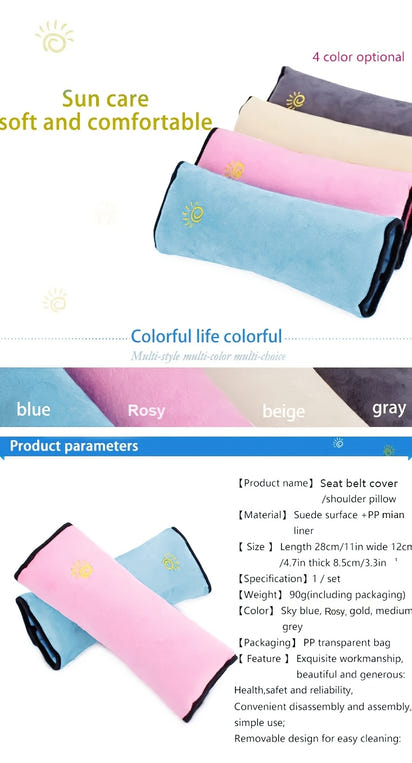 Soft Auto Seat Strap Headrest Neck Support - Car Seat Belt Pillow, Shoulder Pads, Safety Belt Protector Cushion, Comfortable Fabric Material for Enhanced Comfort and Safety, Car Comfort Accessory | Sun Design Pillow | Durable