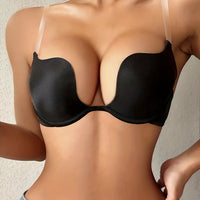 Low Plunge Push Up Bra With Clear Straps Low Cut Convertible Underwire Padded Cleavage Bra, Women's Underwear & Lingerie